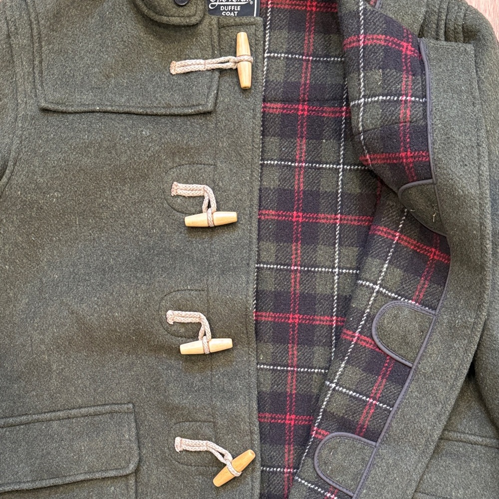 Vintage Gloverall Men's Hooded Duffle Pea Coat in Dark Olive - Picture 3 of 3